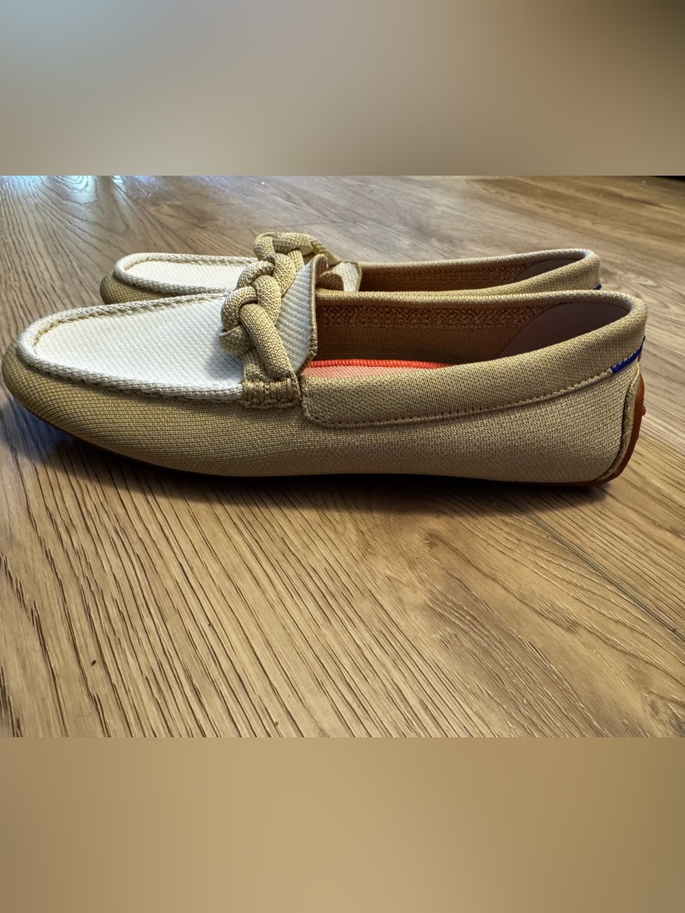 Rothy's Cream and Tan Braided-Trim The Driver Loafers - Picture 4 of 7